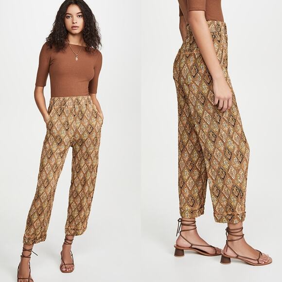 Nanushka Pants - Nanushka Selah Pant Paisley Trouser Pants Boho Diamond Grid Geometric Crepe S